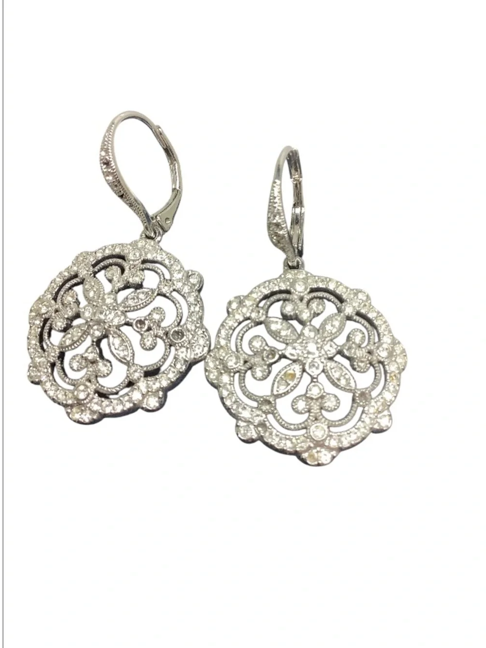 Sterling Silver Filigree Drop Earrings - Floral Design